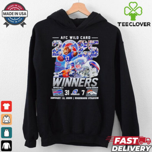 Buffalo Bills Beat Denver Broncos Winners AFC Wild Card Playoffs 2025 NFL Highmark Stadium Helmet Mascot T shirts