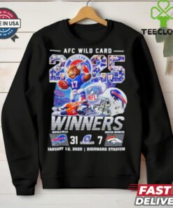 Buffalo Bills Beat Denver Broncos Winners AFC Wild Card Playoffs 2025 NFL Highmark Stadium Helmet Mascot T shirts