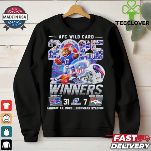 Buffalo Bills Beat Denver Broncos Winners AFC Wild Card Playoffs 2025 NFL Highmark Stadium Helmet Mascot T shirts