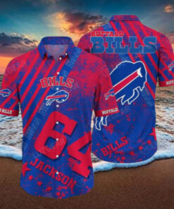 Buffalo Bills Diagonal Color Block Hawaiian Shirt with a sleek color-block design featuring team colors and logo, perfect for Bills fans who want a bold, tropical look with a modern twist.