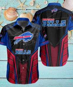 Buffalo Bills Dynamic Geometric Hawaiian Shirt with a modern, geometric pattern incorporating team colors and logo, perfect for Bills fans seeking a stylish, bold look for game days or casual wear.