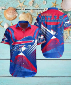 Buffalo Bills Dynamic Wave Floral Hawaiian Shirt with a striking wave and floral design in team colors, perfect for Bills fans looking to show off their team pride in a vibrant, tropical style.