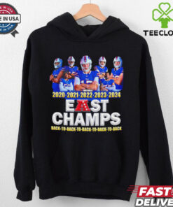 Buffalo Bills East Champs Back to Back 2020 2024 Shirt featuring a bold design celebrating the Buffalo Bills' consecutive AFC East championships in 2020 and 2024.