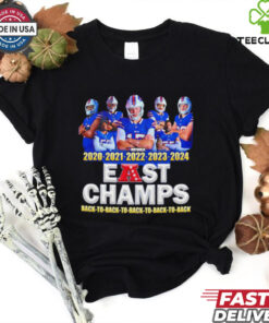 Buffalo Bills East Champs Back to Back 2020 2024 Shirt featuring a bold design celebrating the Buffalo Bills' consecutive AFC East championships in 2020 and 2024.