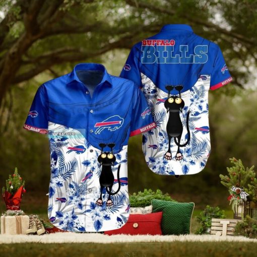 Buffalo Bills Floral Black Cat Hawaiian Shirt