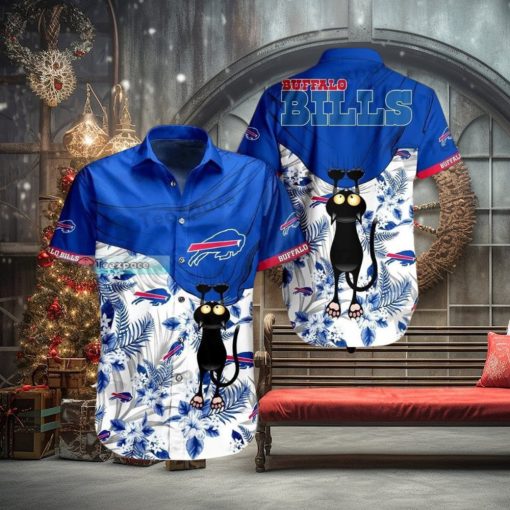 Buffalo Bills Floral Black Cat Hawaiian Shirt