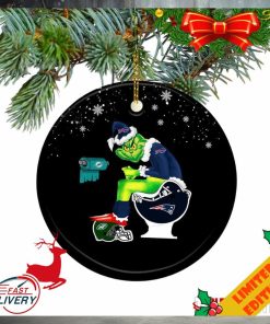 Buffalo Bills Grinch Santa Claus Sitting New England Patriots Toilet Christmas 2023 Ornament