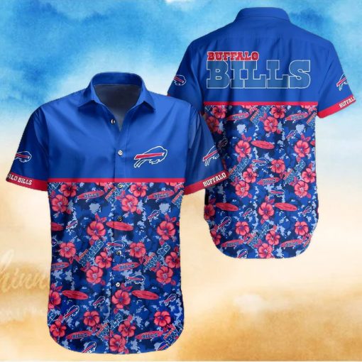 Buffalo Bills Hawaiian Shirt, Blue Red Flowers, Unique Hawaiian Shirt