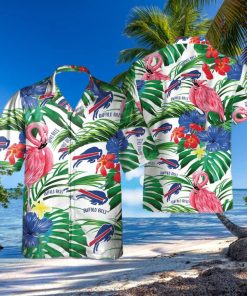 Buffalo Bills Hawaiian Shirt Flamingos Tropical Leaves Summer Gift For Friend NFL Hawaiian Shirt