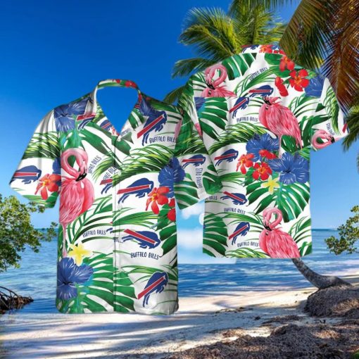 Buffalo Bills Hawaiian Shirt Flamingos Tropical Leaves Summer Gift For Friend NFL Hawaiian Shirt