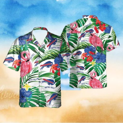 Buffalo Bills Hawaiian Shirt Flamingos Tropical Leaves Summer Gift For Friend NFL Hawaiian Shirt