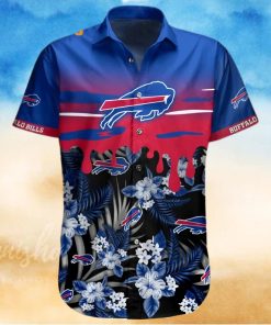 Buffalo Bills Hawaiian Shirt, Tropical Flowers, Button Down Hawaiian Shirt