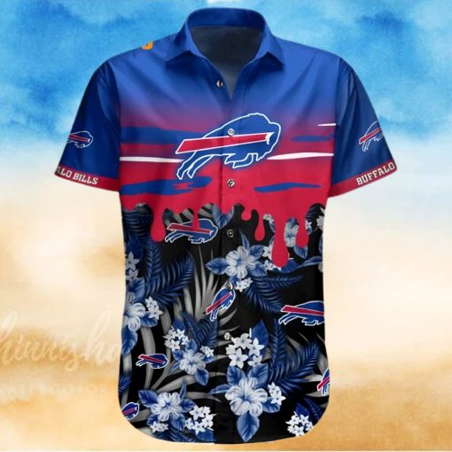 Buffalo Bills Hawaiian Shirt, Tropical Flowers, Button Down Hawaiian Shirt