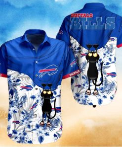 Buffalo Bills Hawaiian Shirt, Tropical Flowers With Cat, Unique Hawaiian Shirt