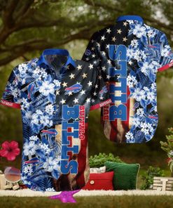 Buffalo Bills Hawaiian Shirt US Flag Flower Pattern All Over Print Gift For Fans NFL