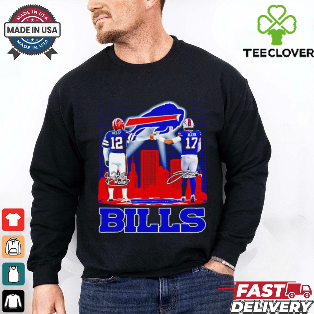 Buffalo Bills Jim Kelly x Josh Allen signature city skyline shirt Buffalo Bills Jim Kelly x Josh Allen signature city skyline shirt