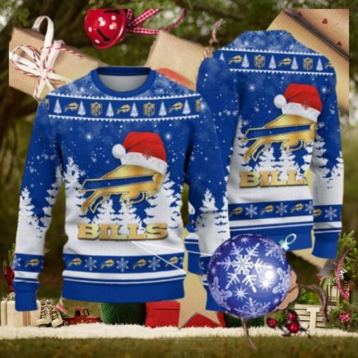 Buffalo Bills Logo Golden Fans Santa Hat Tree Ugly Christmas Sweater
