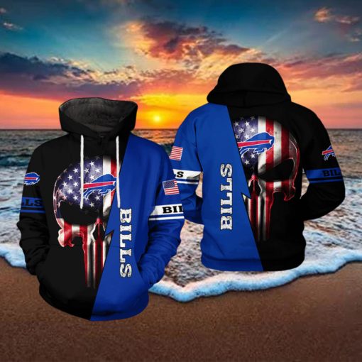 Buffalo Bills NFL US Flag Skull Team 3D Printed Hoodie