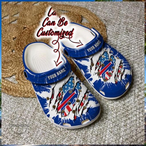 Buffalo Bills Personalized Buffalo Bills Football Ripped American Flag Clog Shoes