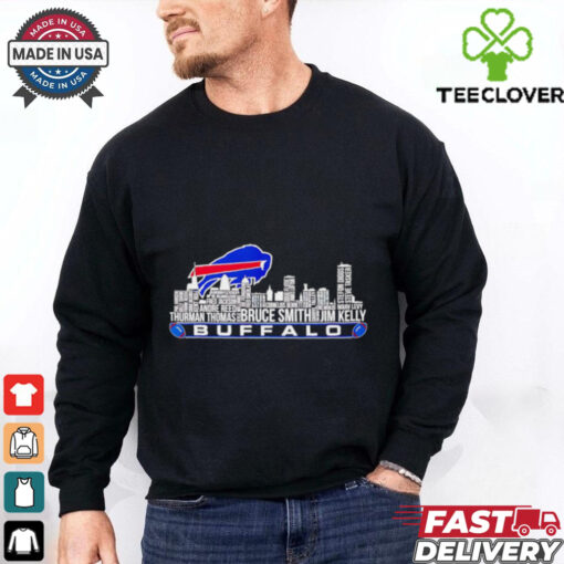 Buffalo Bills name player city skyline Thurman Thomas Bruce Smith Jim Kelly shirt