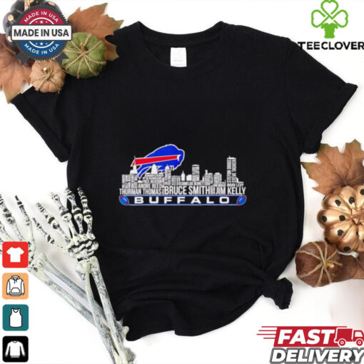 Buffalo Bills name player city skyline Thurman Thomas Bruce Smith Jim Kelly shirt