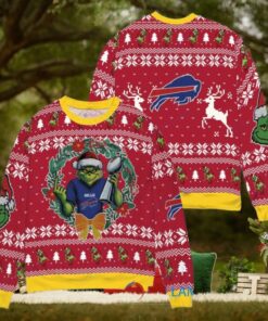 Buffalo Bills x Grinch NFL Dr. Seuss How the Grinch Stole Christmas with Super Bowl Trophy Ugly Christmas Sweater Red
