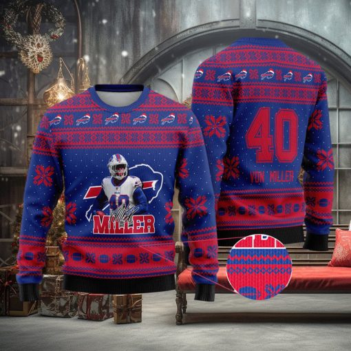 Buffalo Bills – Von Miller Custom Name And Number Ugly Christmas Sweater