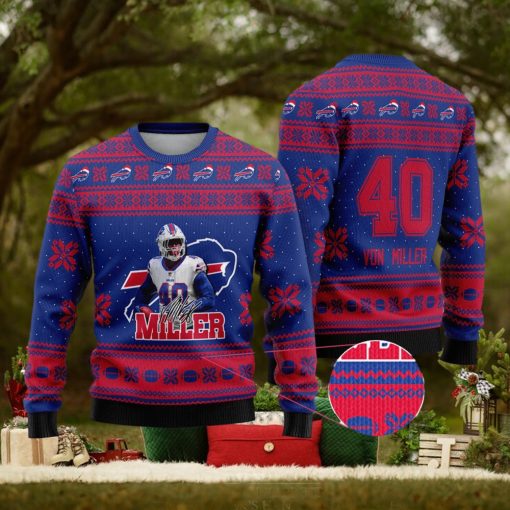 Buffalo Bills – Von Miller Custom Name And Number Ugly Christmas Sweater