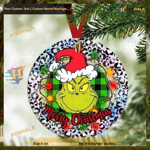 Buffalo Plaid Grinch Face Ornament, The Grinch Christmas Tree Ornaments