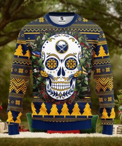 Buffalo Sabres Skull Flower Ugly Christmas Ugly Sweater
