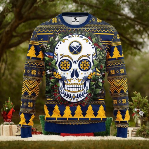 Buffalo Sabres Skull Flower Ugly Christmas Ugly Sweater