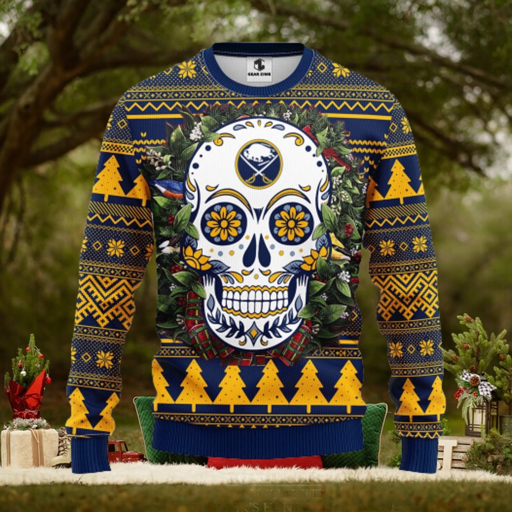 Buffalo Sabres Skull Flower Ugly Christmas Ugly Sweater Buffalo Sabres Skull Flower Ugly Christmas Ugly Sweater