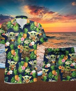 Buffalo Trace Beer Baby Yoda Tropical Flowery Hawaiian Shirt