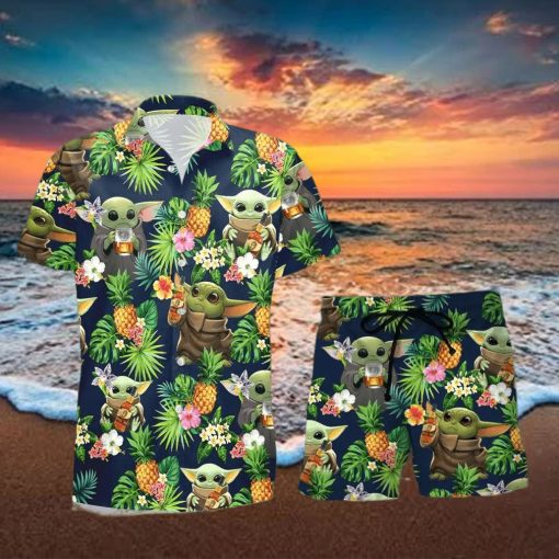 Buffalo Trace Beer Baby Yoda Tropical Flowery Hawaiian Shirt