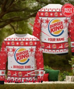 Buger King Custom Name White Design Logo Snowflake Ugly Christmas Sweater