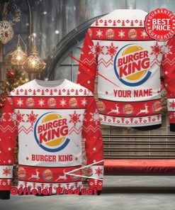 Buger King Custom Name White Design Logo Snowflake Ugly Christmas Sweater