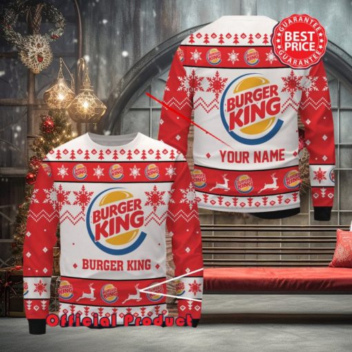 Buger King Custom Name White Design Logo Snowflake Ugly Christmas Sweater