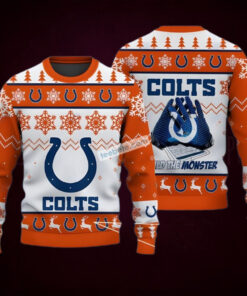 Build The Monster Indianapolis Colts Orange Ugliest Ugly Christmas Sweater