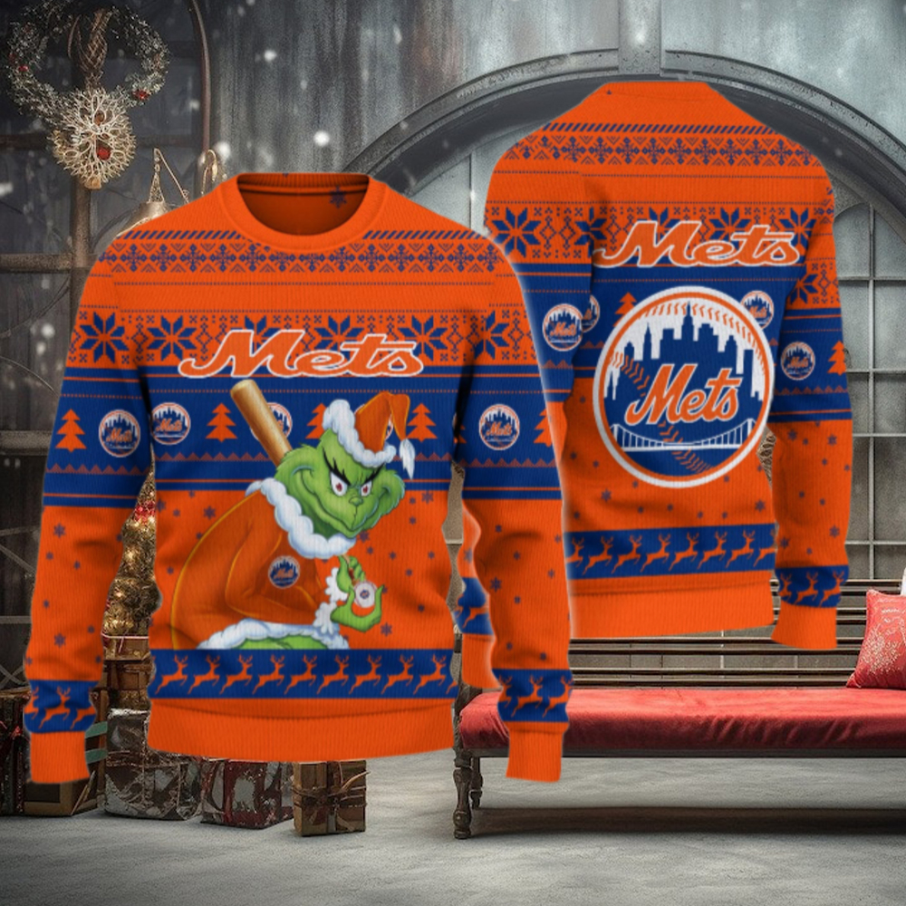 New York Mets Grinch Christmas Ugly Sweater New York Mets Grinch Christmas Ugly Sweater