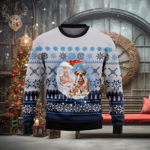 Bulldog Love Santa Moon Ugly Christmas Sweater Gift Men Women