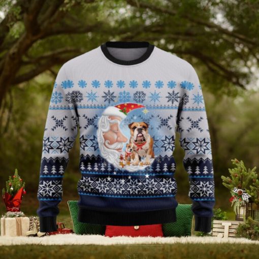 Bulldog Love Santa Moon Ugly Christmas Sweater Gift Men Women