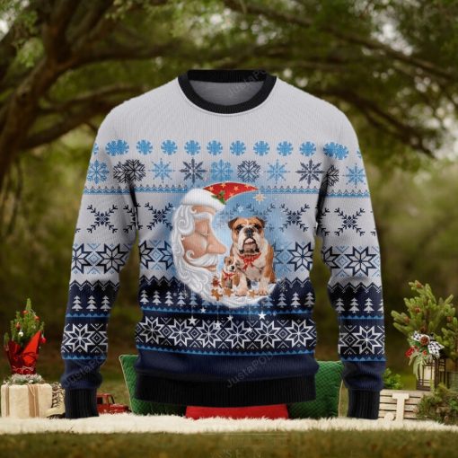 Bulldog Love Santa Moon Ugly Christmas Sweater, Ugly Sweater