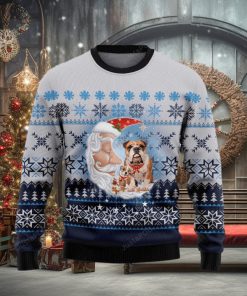 Bulldog Love Santa Moon Ugly Christmas Sweater, Ugly Sweater