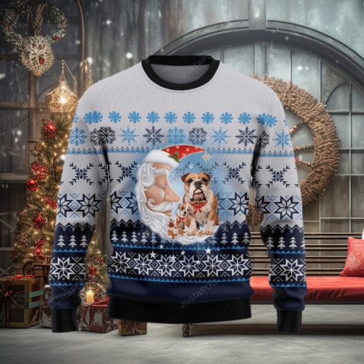 Bulldog Love Santa Moon Ugly Christmas Sweater, Ugly Sweater