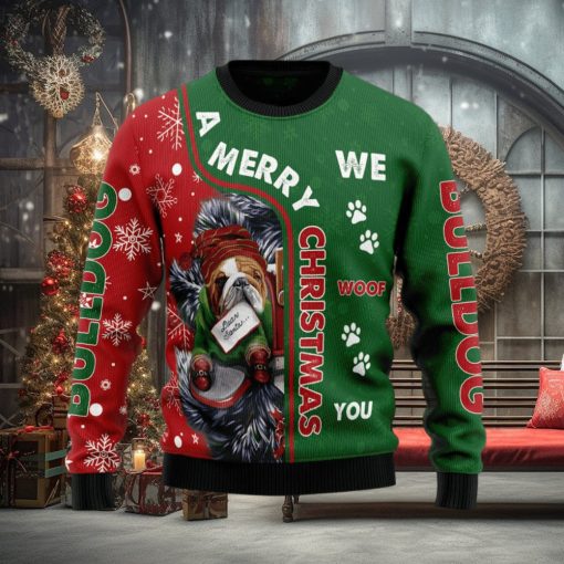 Bulldog Merry Christmas Woof Ugly Christmas Sweater AOP All Over Printed Sweater