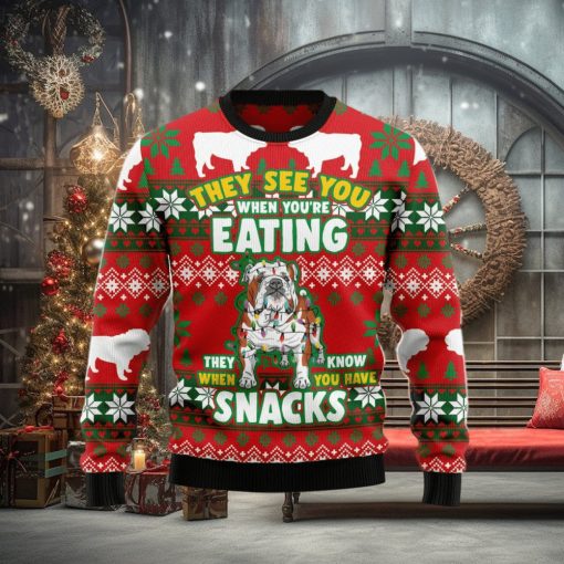 Bulldog Snacks Ugly Christmas Sweater Best Gift For Men And Women