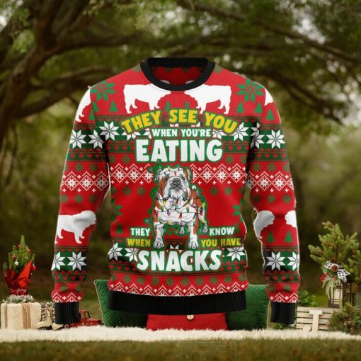 Bulldog Snacks Ugly Christmas Sweater Best Gift For Men And Women