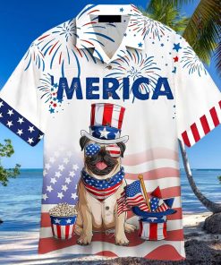 Bulldog american flag 4th of july firework hawaiian shirt