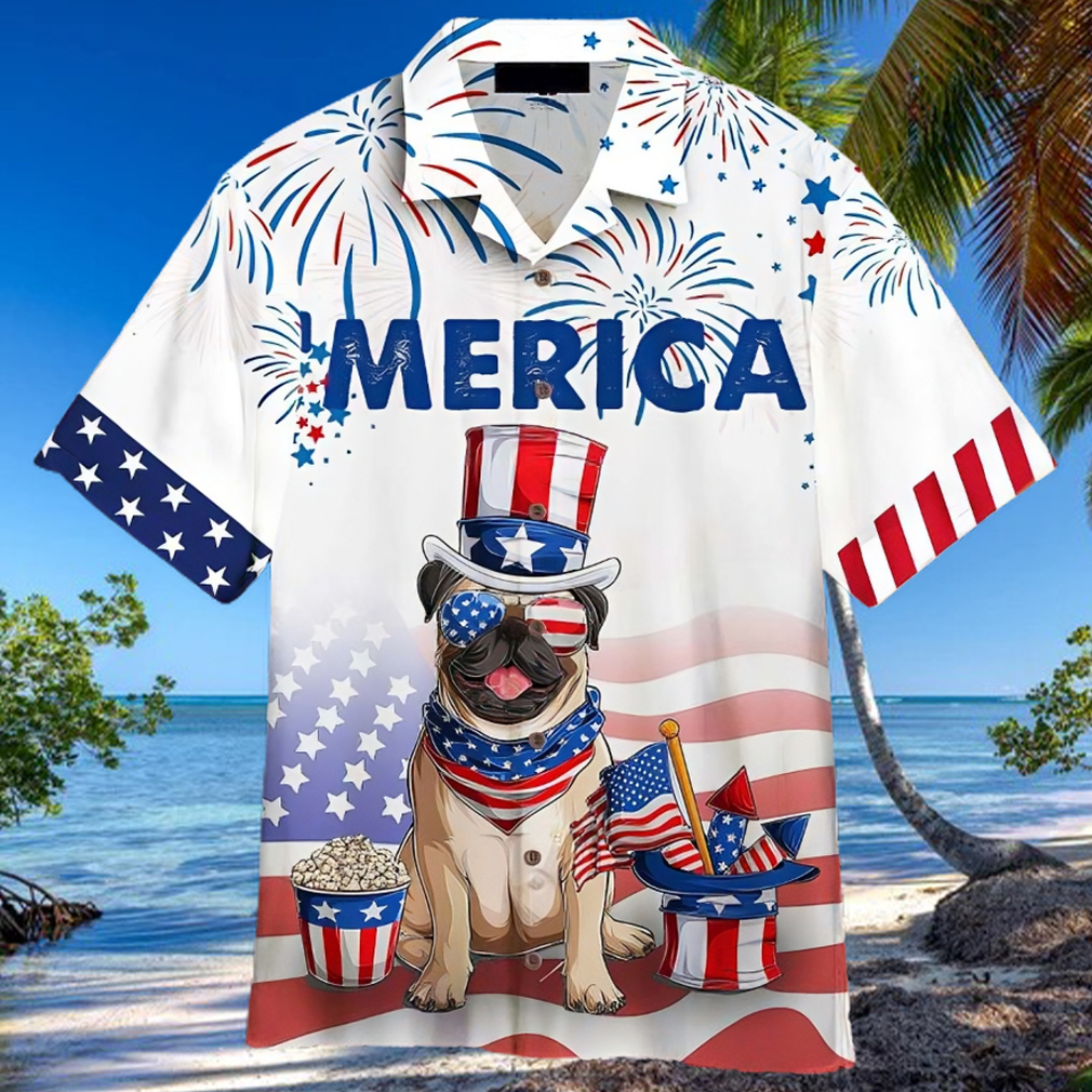 Bulldog american flag 4th of july firework hawaiian shirt