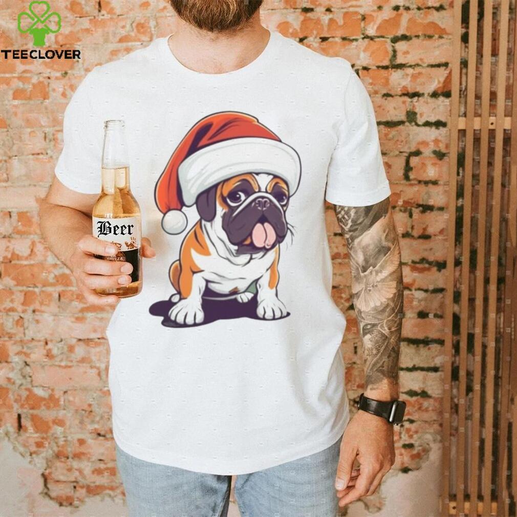Bulldog wearing a Christmas hat shirt Bulldog wearing a Christmas hat shirt